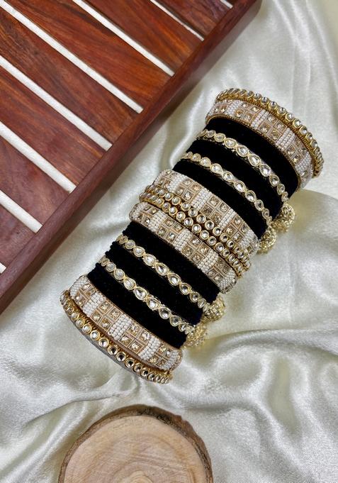 Black Kundan Metal And Plastic Wedding Chuda Bangle Set