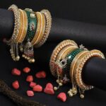 Gold Stone Studded And Beaded Gold Plated Bangles (Set Of 2)