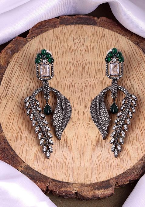 Silver Plated Cubic Zirconia Studded Contemporary Drop Earrings