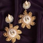 Gold Plated Kundan Contemporary Drop Earrings