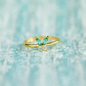 Plated Waterproof Anti Tarnish Green Zircon Butterfly Midi Ring