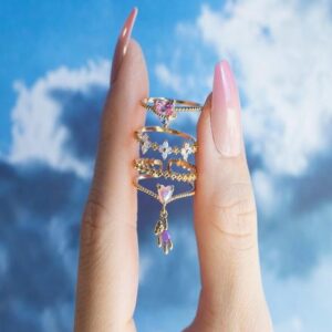 Plated Waterproof Anti Tarnish Pink Zircon Heart Hug Ring