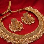 Gold Plated White Pearl Beaded Temple Jewellery Set