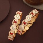 Set Of 2 24Kt Gold Plated Stones And Pearls Studded Bangles