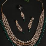 Gold Plated Green Stone And Bead Studded Jewellery Set