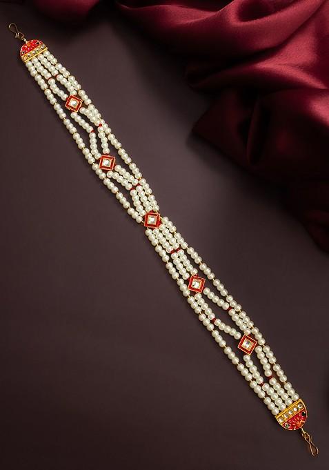 Gold Plated Pearls Studded Maang Tikka Head Jewellery