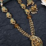 Gold Plated Stone Studded And Beaded Temple Jewellery Set