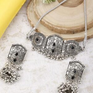 Black Silver Plated Alloy Choker Set