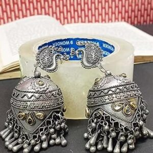 Big Oxidised Peacock Earrings For Women