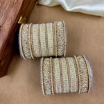 Cream Velvet Dot Metal And Plastic Wedding Chuda Bangle Set