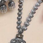 Silver Dual Toned Oxidized Necklace With Earrings Set