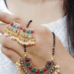 Gold Stone Studded Gold Plated Mangalsutra With Earrings