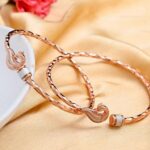 Rose Gold Dual Tone Bangles With Peacock Designed (Set Of 2)