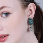 Blue 9 Stone Oxidised Jhumki Earrings For Women