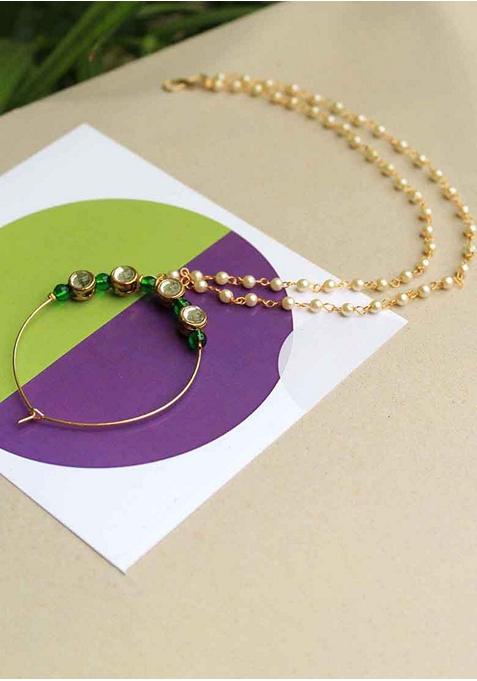 Green Kundan Mixed Alloy Nath
