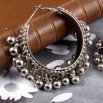 Oxidised Bali Earrings With Ghunghru Bracelet Combo