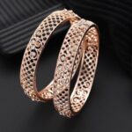 Set Of 2 Rose Gold Plated Cubic Zirconia Studded Bangle
