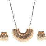 White Beaded Gold Plated Mangalsutra With Earrings