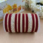 Wine Velvet Metal And Plastic Wedding Chuda Bangle Set