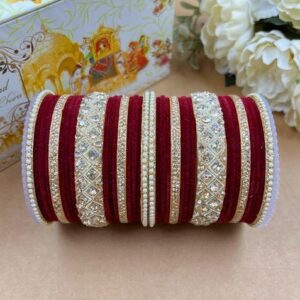 Wine Velvet Metal And Plastic Wedding Chuda Bangle Set