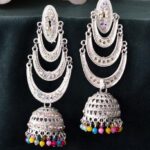 White Oxidized Mult Layer Chandbali Earrings
