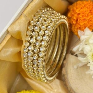Golden Golden Studded Metal And Plastic Wedding Chuda Bangle Set