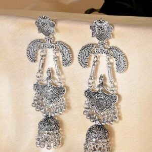 Silver Plated Oxidized Dancing Drop Earrings