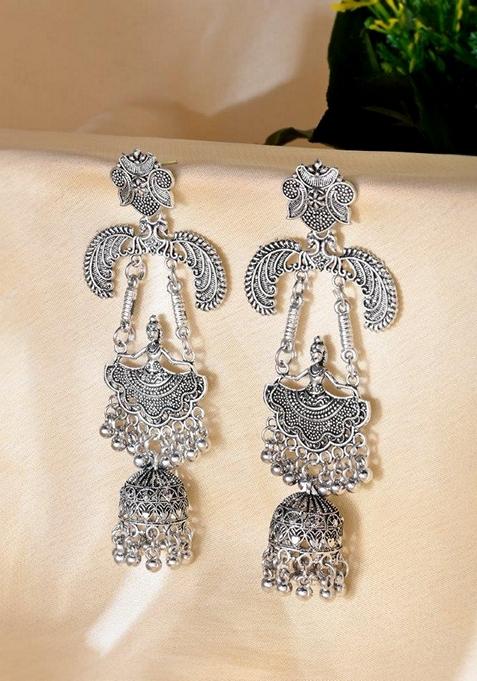 Silver Plated Oxidized Dancing Drop Earrings