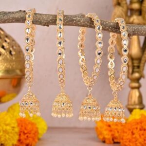 Golden Kundan Latkan Metal And Plastic Wedding Chuda Bangle Set