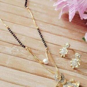 Gold Beaded Gold Plated Mangalsutra With Earrings