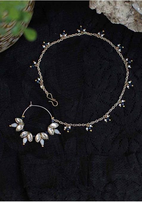 White Kundan Mixed Alloy Nath