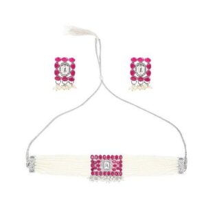 Silver Beaded Oxidised Necklace Set